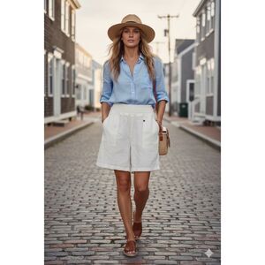 Wrap white linen feel smocked waist light weight shorts fit like medium